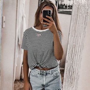 H&M Santa Monica Striped Tie Front Crop Top